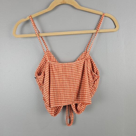 Zara Orange Gingham Crop Top Size Medium - Picture 2 of 6